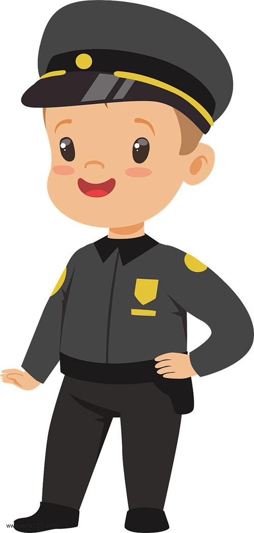 手绘卡通门卫警察插画素材 友善与守护的社区形象
